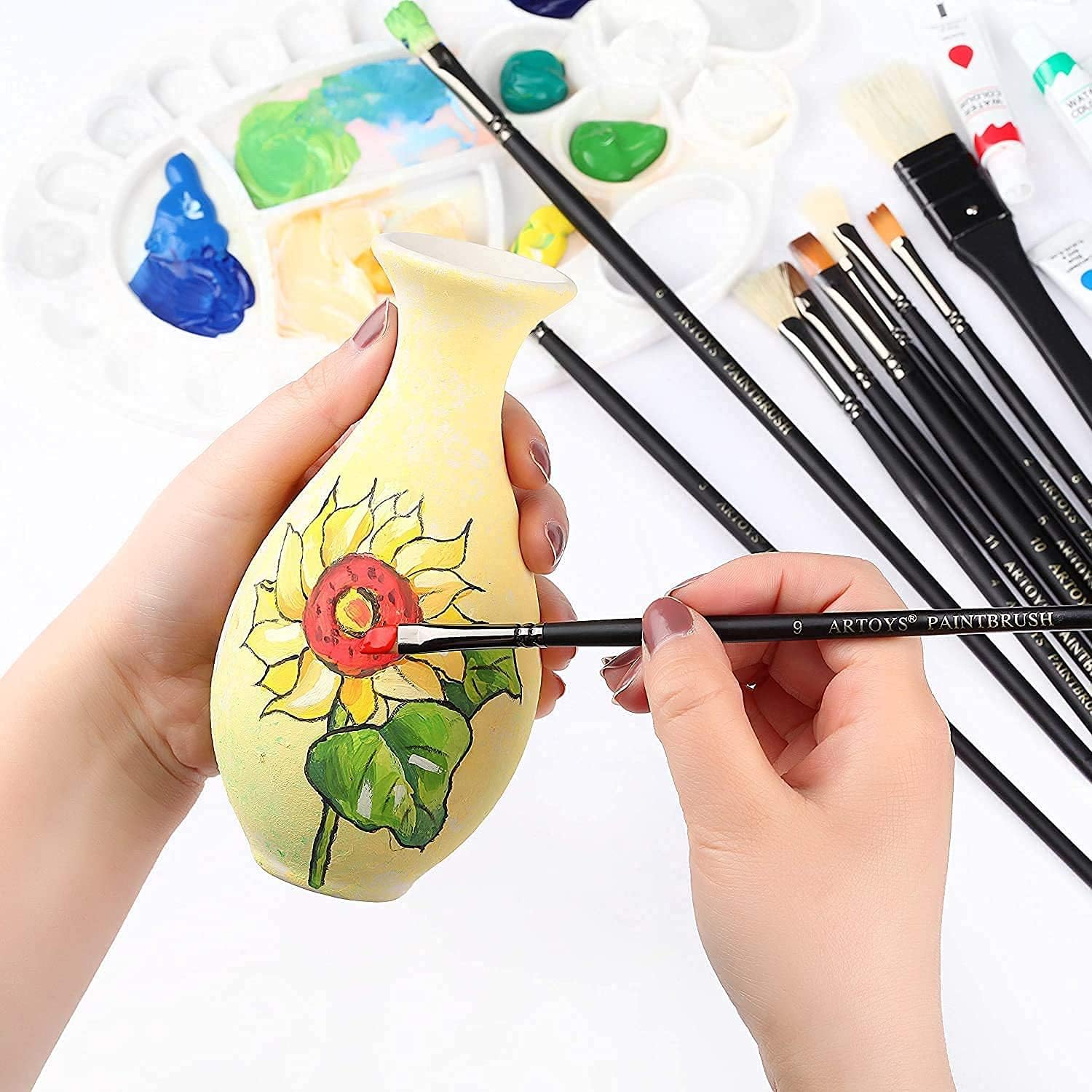 Paint Brush Set 12pcs, Natural Hog Bristle Long Handle Professional Artist Brushes Anti-Shedding, Art Supplies for Kids and Adults for Acrylic and Oils Painting, Watercolor, Face Painting Craft - Image 6
